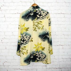 vintage HARARI Button up Tunic Blouse Yellow floral silk Women's Size 3